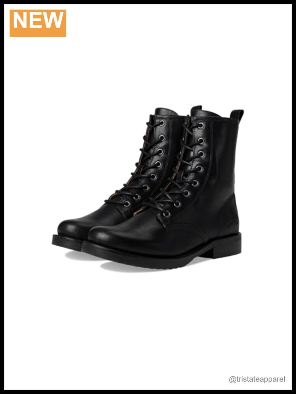 Combat Boots Round Toe Block Heel Leather Stitched Welt Lace-Up